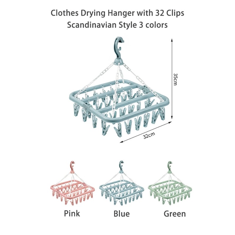 Baby Clothing Hanging Rack - Kleerdrooghanger met 32 clips en opvouwbaar