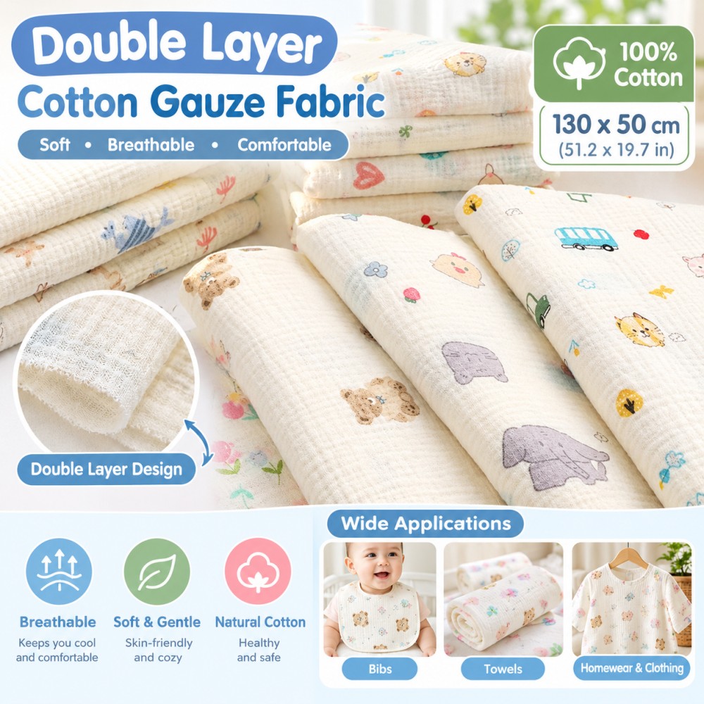 Baby Clothing Usa - 130x50 cm katoenen, dubbelgevoerde, bedrukte crêpe